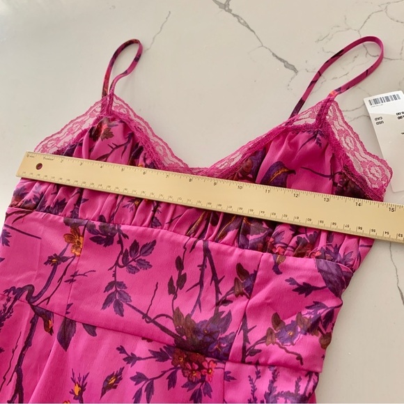 UO Purple Magenta Floral Tropical Print Satin Midi Side Slit Slip Dress - Picture 11 of 16